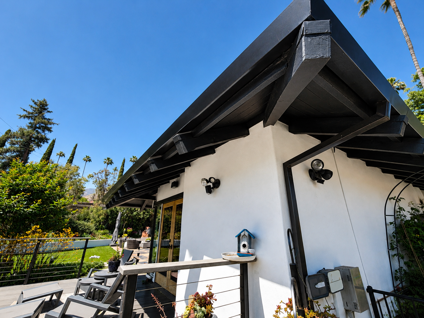 Custom fabricated metal gutters and downspouts on a custom Los Angeles home